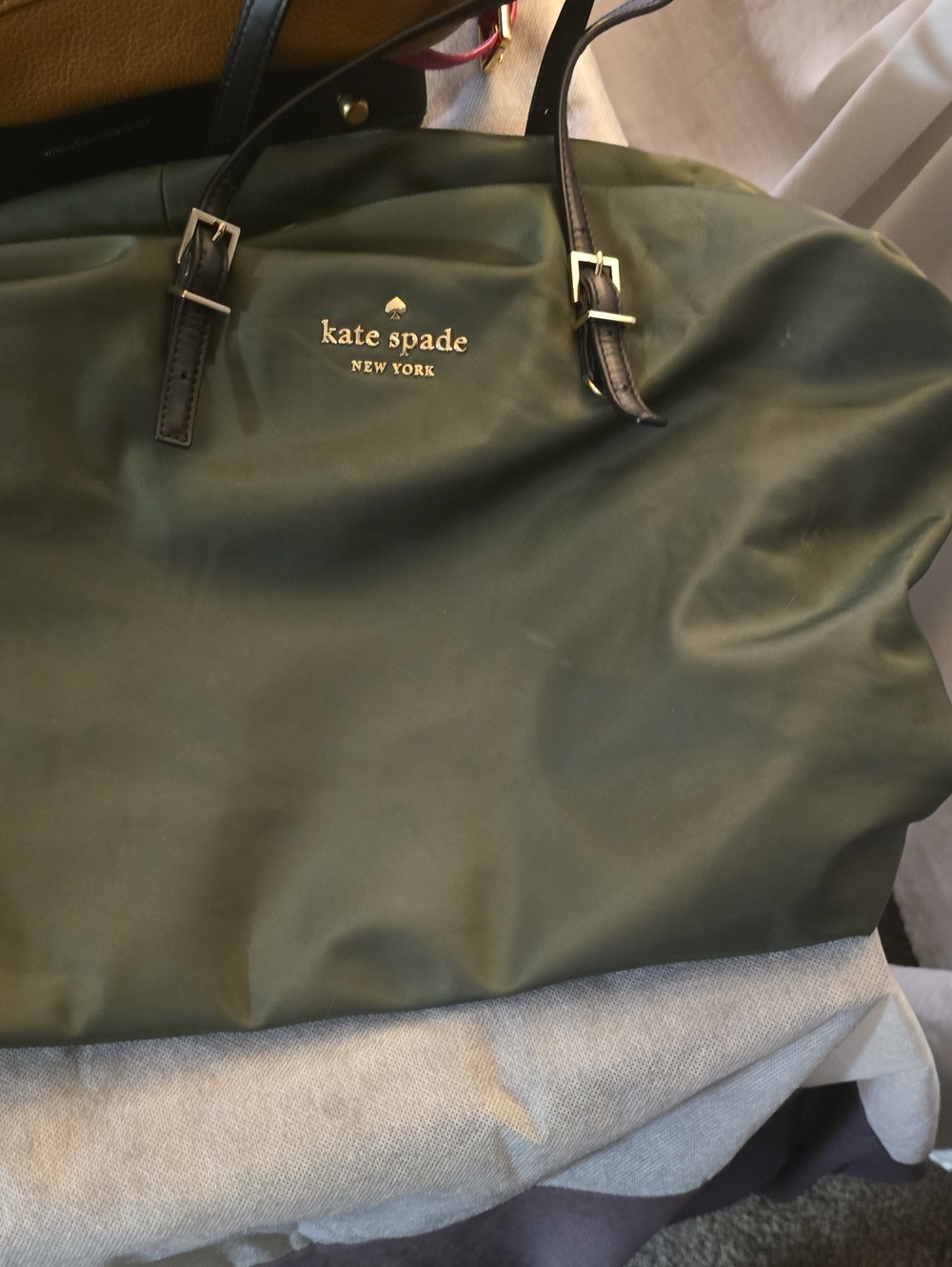 kate spade Olive Green Nylon Tote with Black Leather Handles